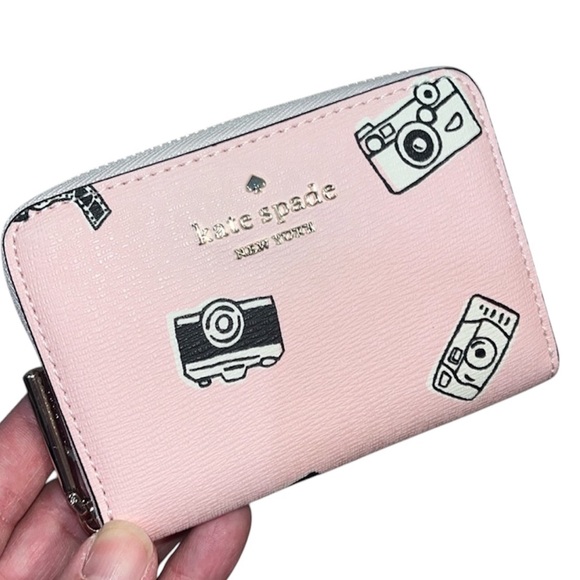NWT! kate spade oh snap! small zip around card case wallet - chalk pink - Picture 5 of 15